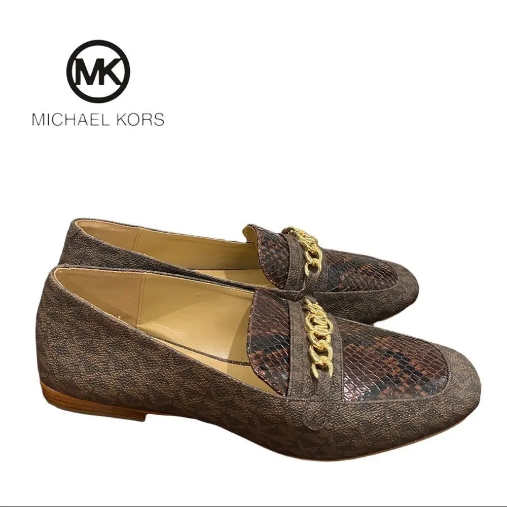 Michael Michael Kors Signature Snake Gold Chain Loafers Flats 7.5